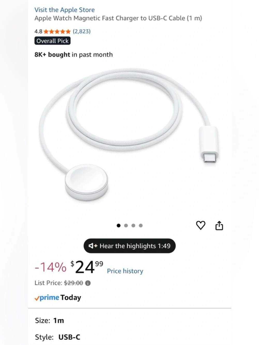 Apple Store White Braided Magnetic Fast Charging Cable with USB-C